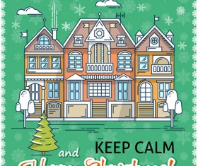 Christmas greeting cards with house vector 01