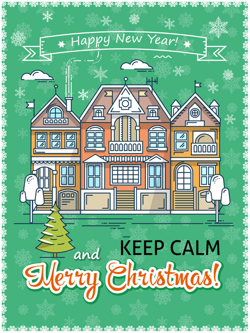 Christmas greeting cards with house vector 01