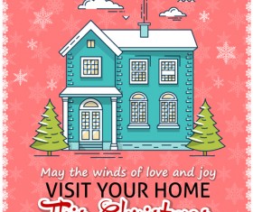 Christmas greeting cards with house vector 02