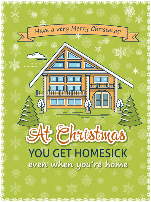 Christmas greeting cards with house vector 03