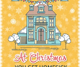 Christmas greeting cards with house vector 04