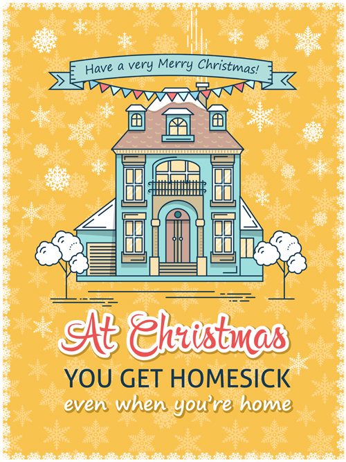 Christmas greeting cards with house vector 04