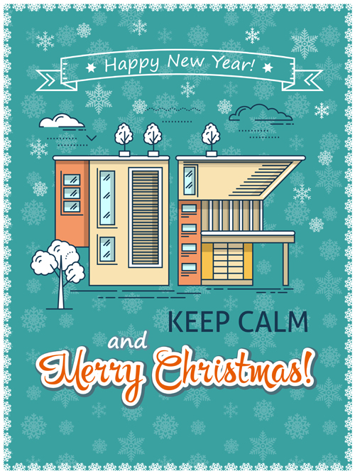 Christmas greeting cards with house vector 05
