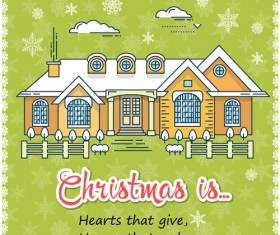 Christmas greeting cards with house vector 07
