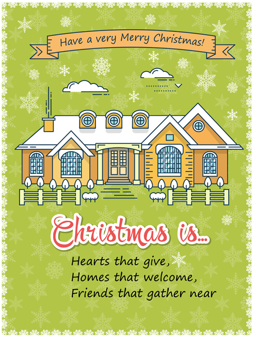 Christmas greeting cards with house vector 07