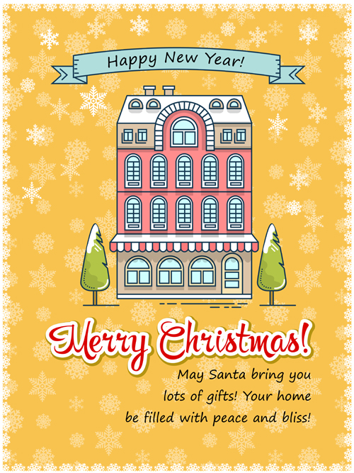 Christmas greeting cards with house vector 08