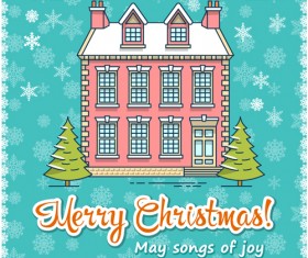 Christmas greeting cards with house vector 09