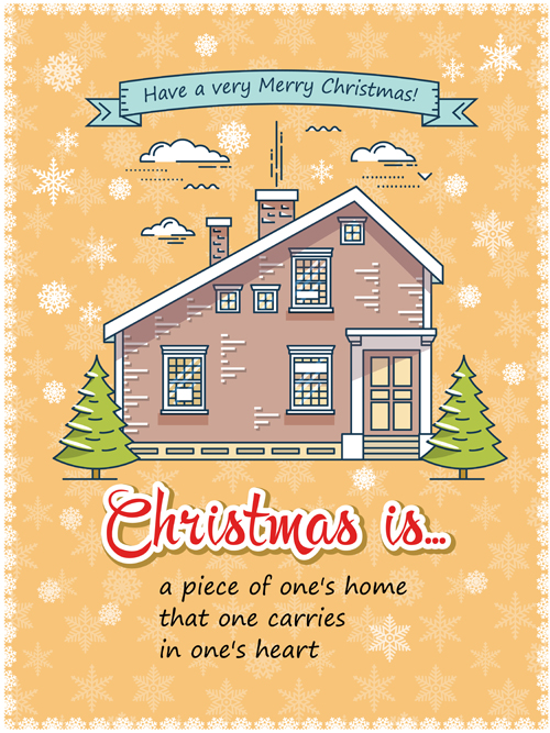 Christmas greeting cards with house vector 10