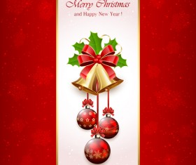 Christmas holly berry with bells vector background 01