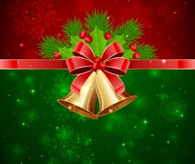 Christmas holly berry with bells vector background 02