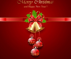 Christmas holly berry with bells vector background 03