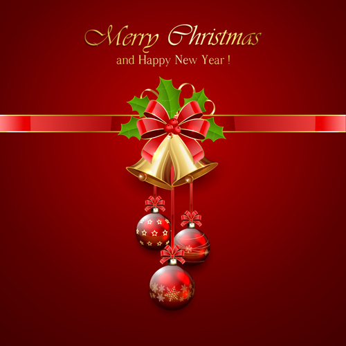 Christmas holly berry with bells vector background 03