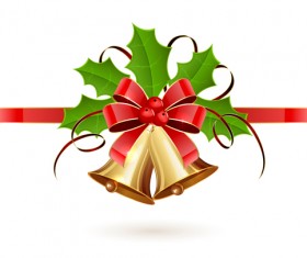 Christmas holly berry with bells vector background 05