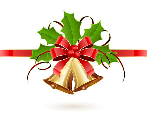 Christmas holly berry with bells vector background 05
