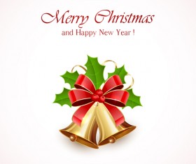 Christmas holly berry with bells vector background 06