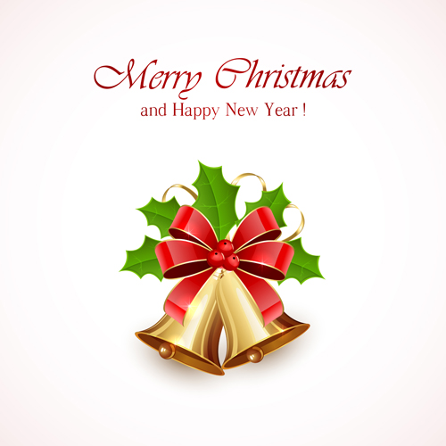 Christmas holly berry with bells vector background 06