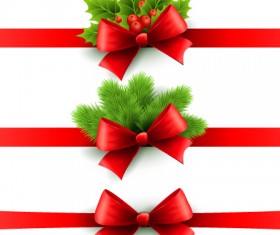 Christmas holly with red bow banners vector