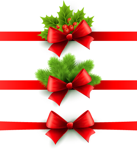 Christmas holly with red bow banners vector