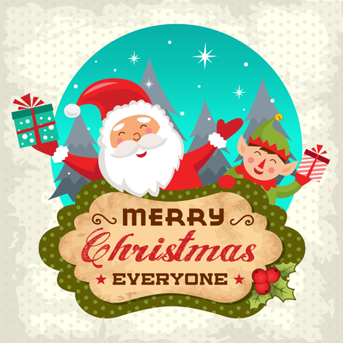 Christmas labels with santa vintage vector