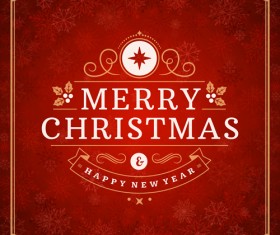 Christmas lable with frame and red background vector 01