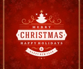 Christmas lable with frame and red background vector 02