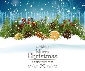 Christmas night with snow background vector