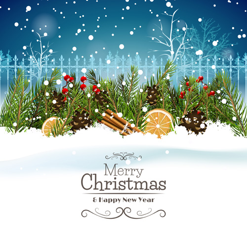 Christmas night with snow background vector
