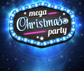Christmas party with neon poster vector