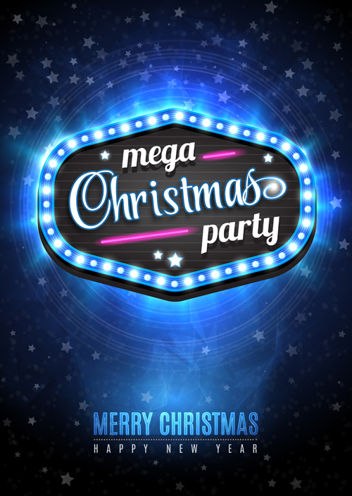 Christmas party with neon poster vector