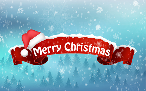 Christmas red ribbon with snowflake background vector 01