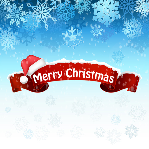 Christmas red ribbon with snowflake background vector 02