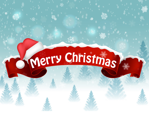 Christmas red ribbon with snowflake background vector 03