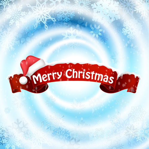 Christmas red ribbon with snowflake background vector 04