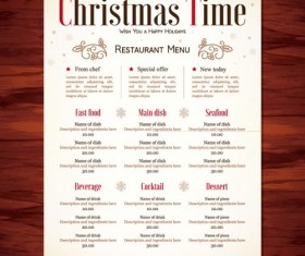 Christmas restaurant price menu vector template