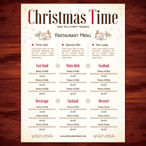 Christmas restaurant price menu vector template
