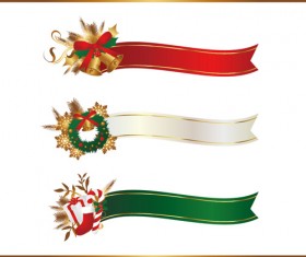 Christmas ribbon banners with snowflake borders vector