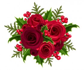 Christmas rose with holly vector material
