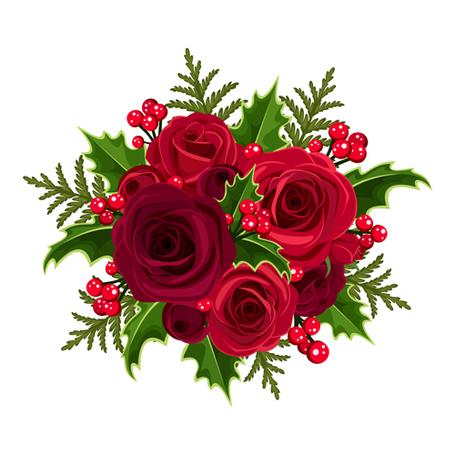 Christmas rose with holly vector material
