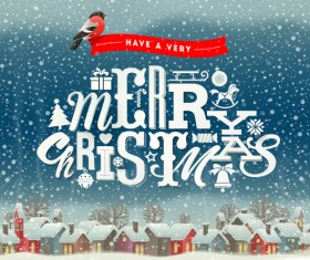 Christmas snow night with town vector