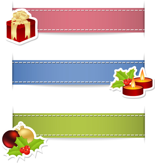 Christmas sticker with banners vector