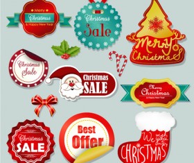 Christmas sticker with labels and badge vector set 01