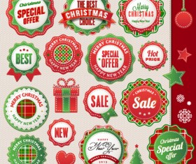 Christmas sticker with labels and badge vector set 02