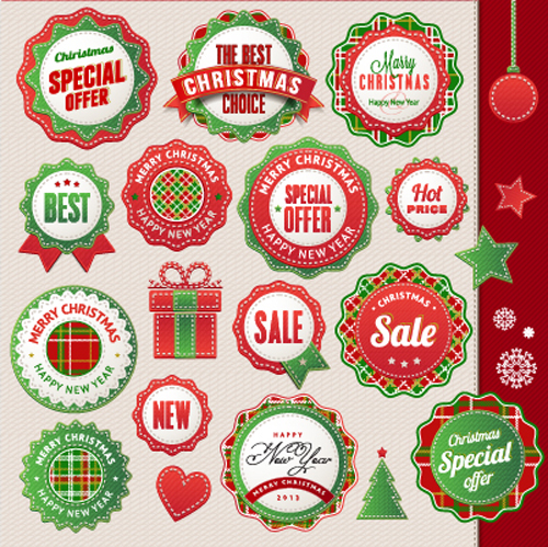 Christmas sticker with labels and badge vector set 02