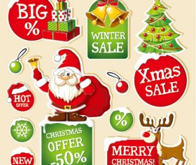 Christmas sticker with labels and badge vector set 03