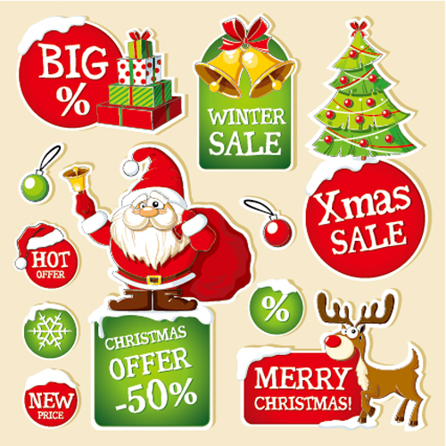 Christmas sticker with labels and badge vector set 03