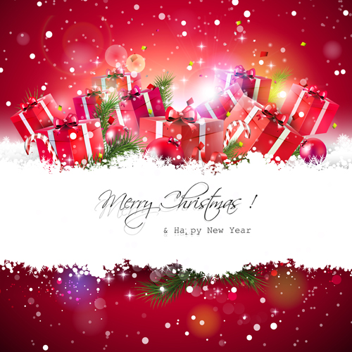 Christmas stripe red gift boxes lights vector