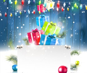 Christmas wood lights gift with paper vector