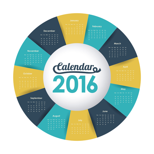 Circle calendar 2016 colorful vector