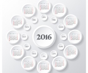 Circle calendars 2016 white vector