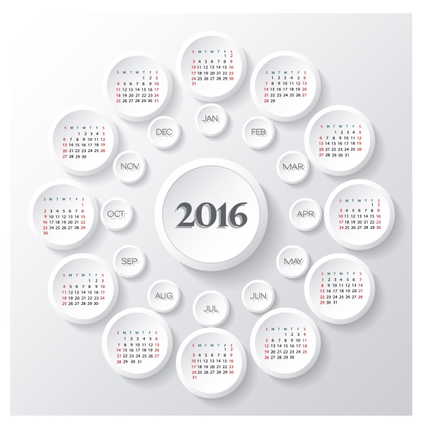Circle calendars 2016 white vector